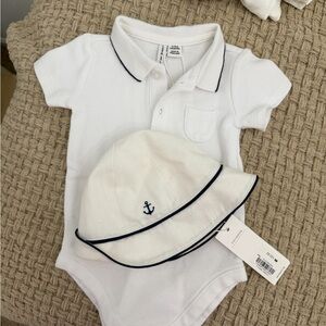 Janie and Jack White Bodysuit and Hat Set with Anchor